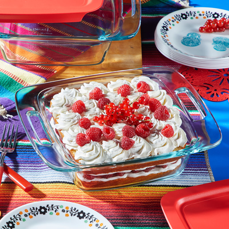 Pyrex Easy Grab Glass Square Baking Dish with Lid Red